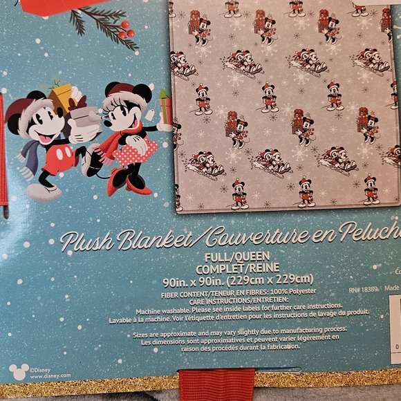 Disney Mickey Mouse & Minnie Christmas Plush Blanket Full Queen 90x90" NEW - Picture 2 of 2